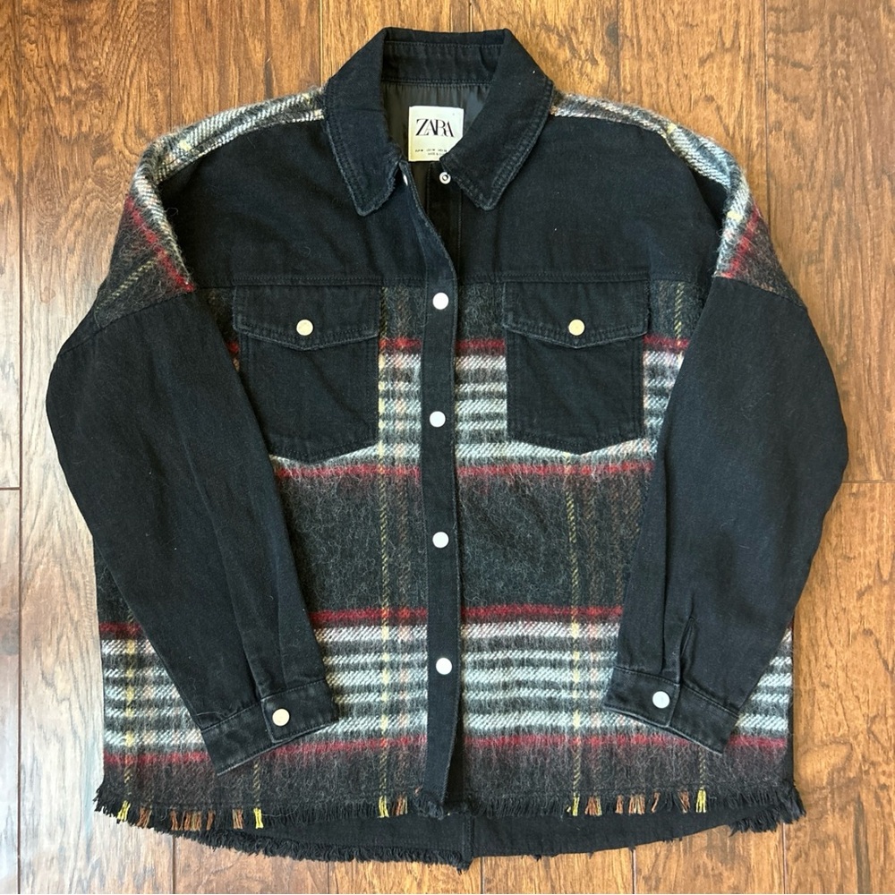 Zara Plaid Denim & Wool Jacket
